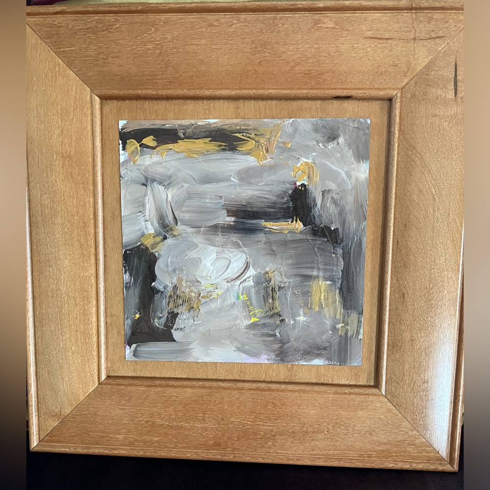 Acrylic painting framed in cabinet door